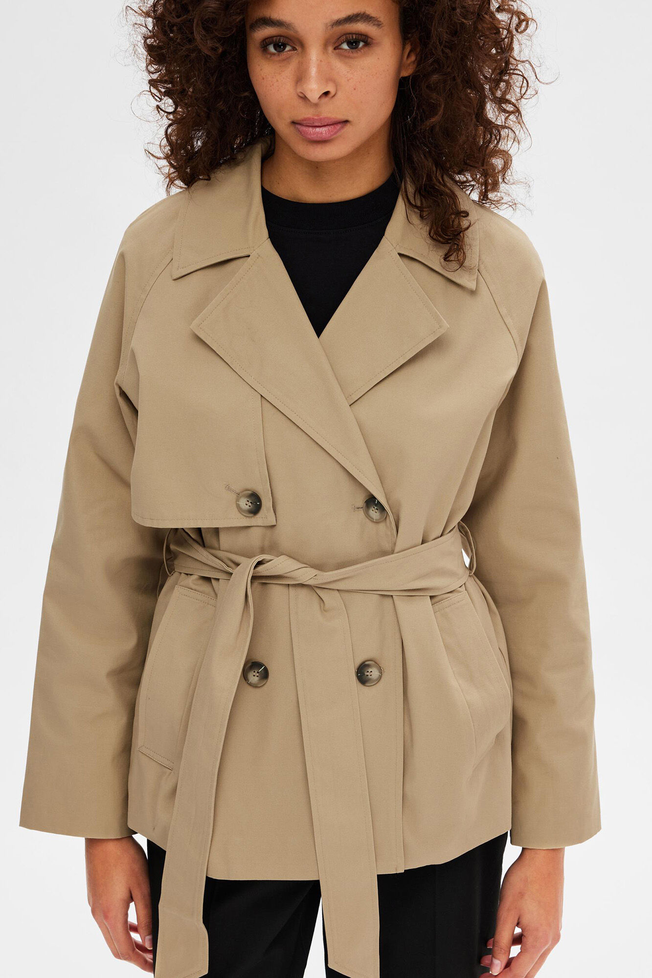 Selected Femme Classic recycled cotton short trench coat Brown