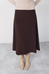 Cortefiel Flared skirt with buttons Dark brown
