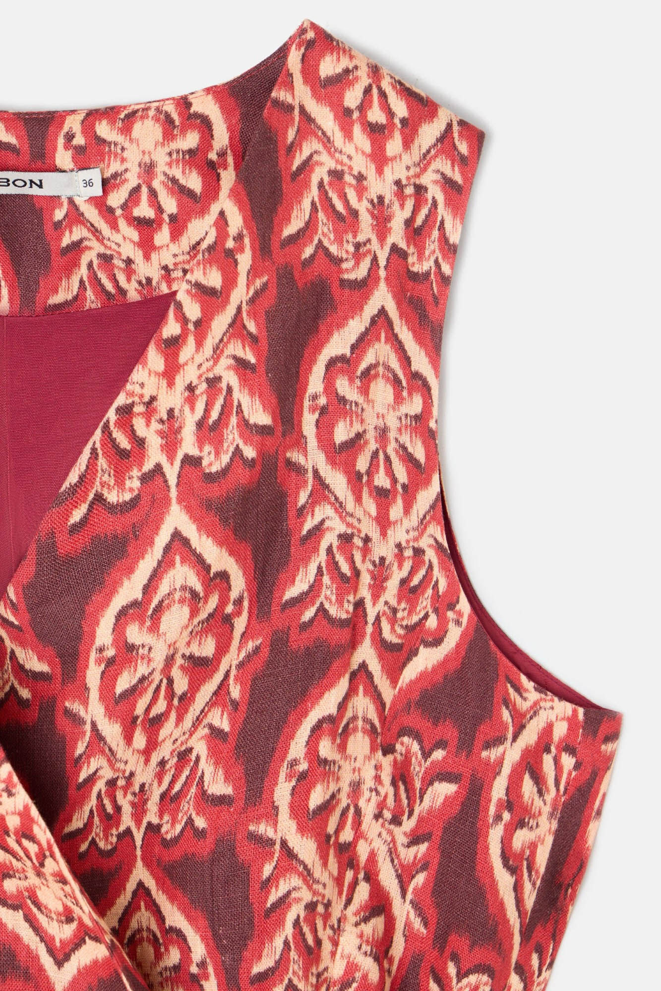 Silbon Colete de linho estampado com la&ccedil;ada Vermelho