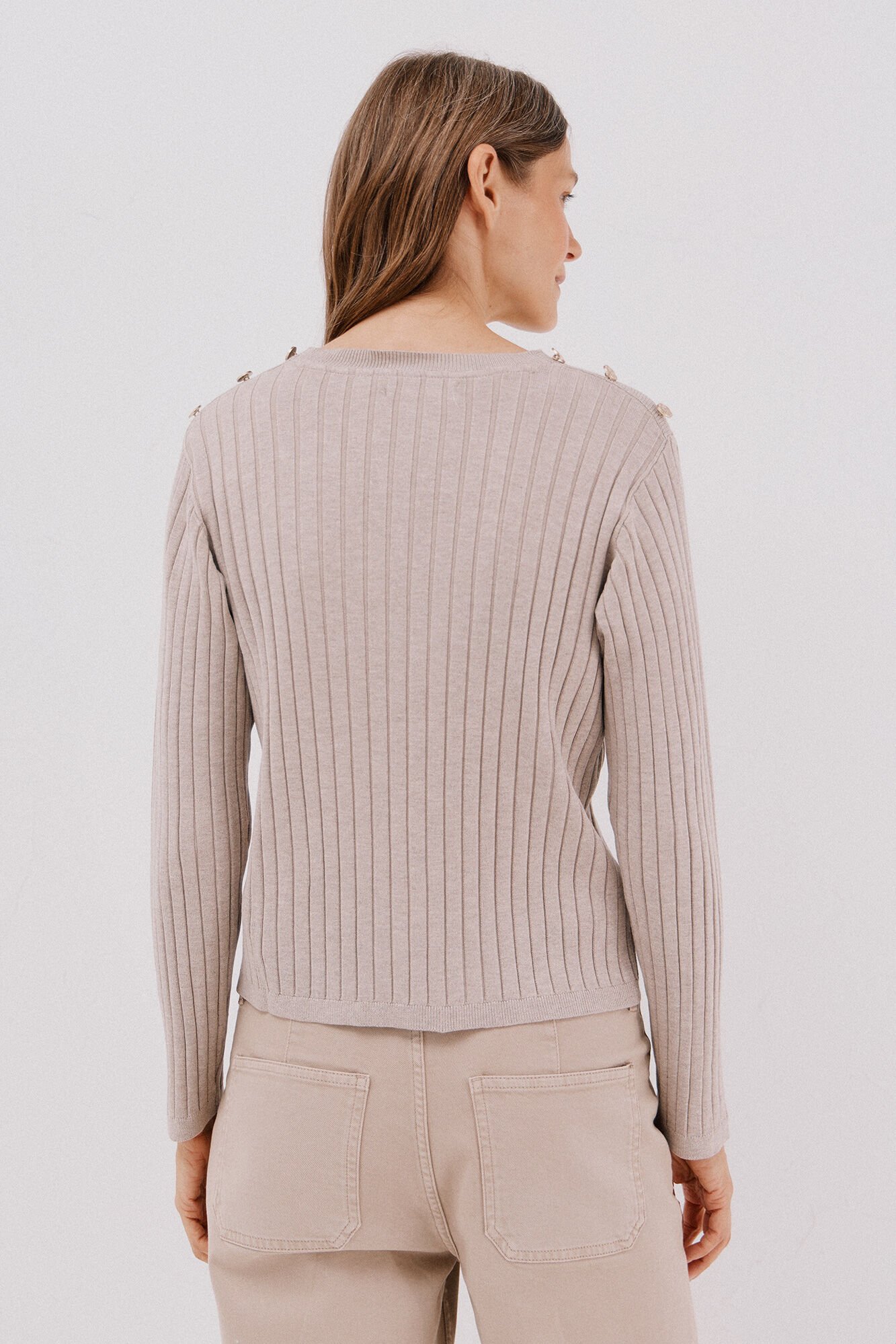 Cortefiel Camisola canelada bot&otilde;es Tostado