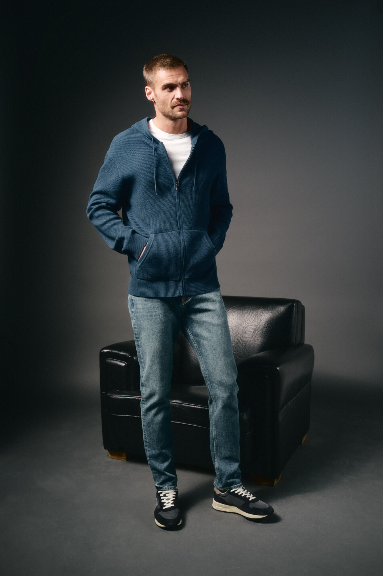 OOTO Cardigan com capuz e fecho-&eacute;clair Azul