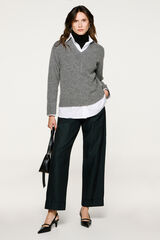 Selected Camisola de lã com gola em V.  Cinzento