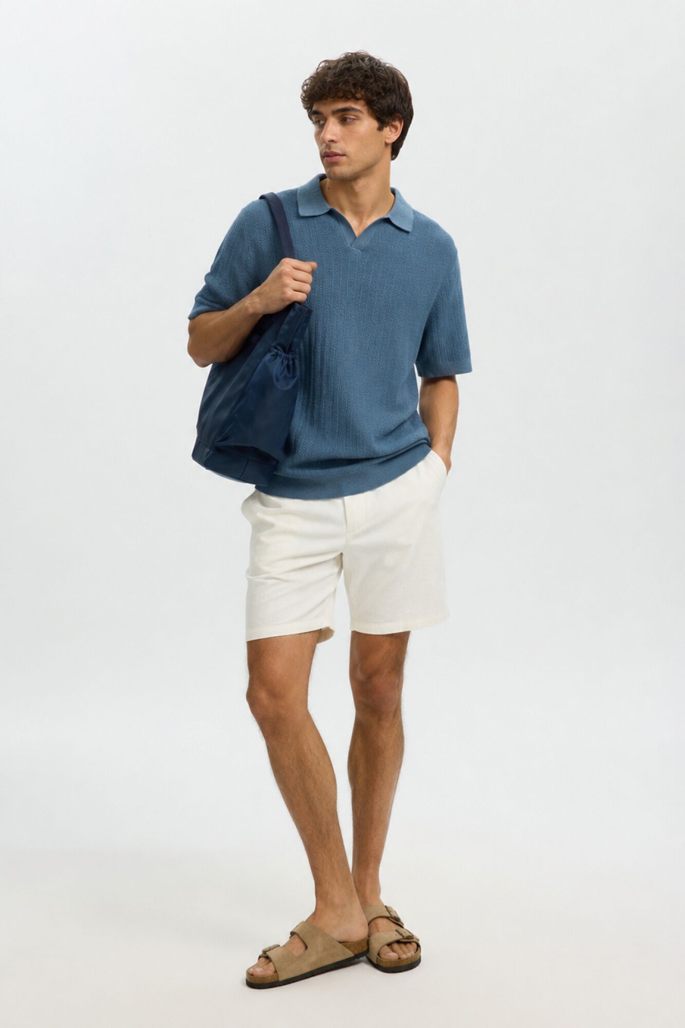 Selected Polo de malha com gola aberta