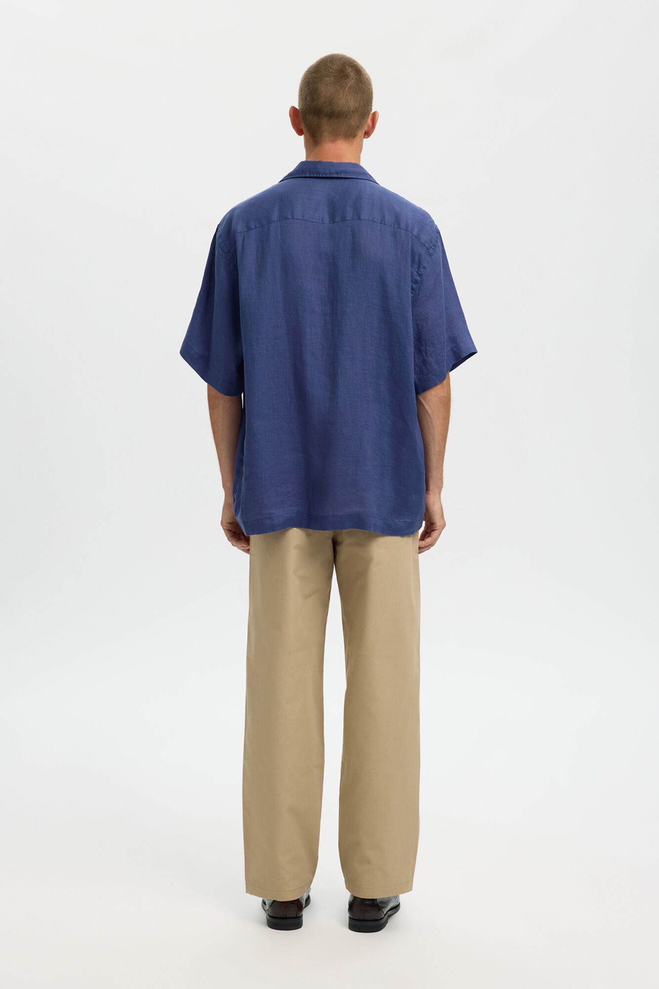 Selected Camisa de manga curta em linho Azul