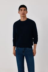 Cortefiel Pearl knit cotton crew neck jumper Navy