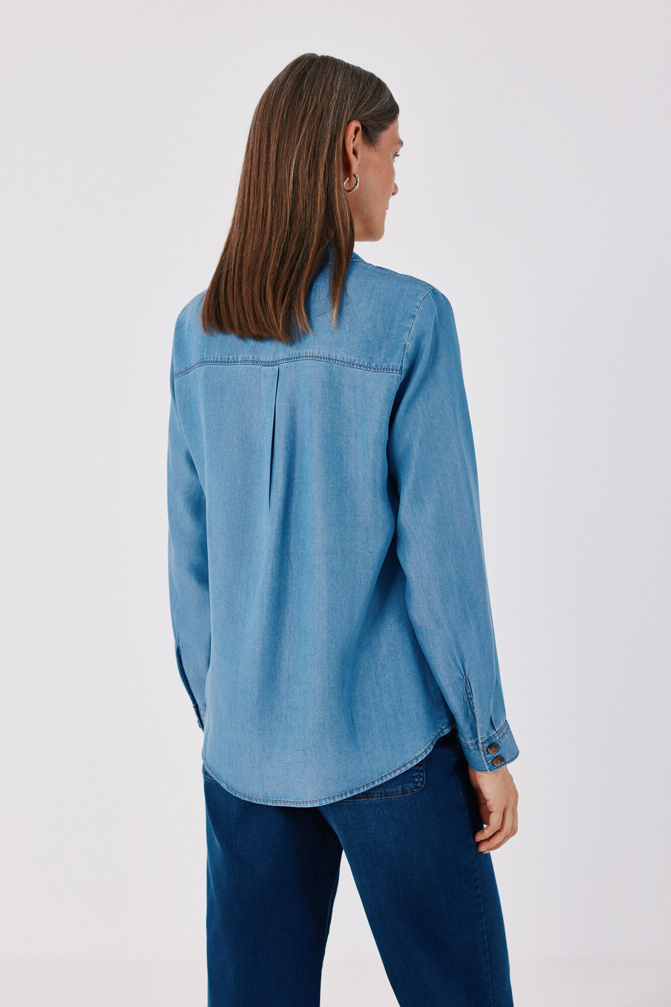 Cortefiel Camisa de ganga Tencel Azul