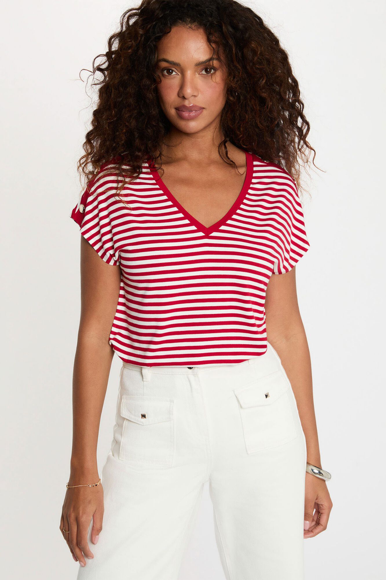 Morgan T-shirt de riscas com gola em bico