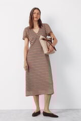 Cortefiel Striped structured dress Printed white