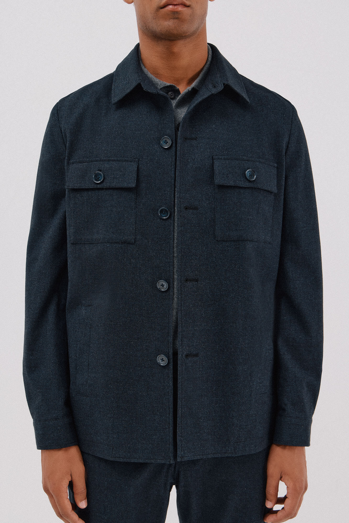 Cortefiel Sobrecamisa de algod&atilde;o micro-xadrez Azul