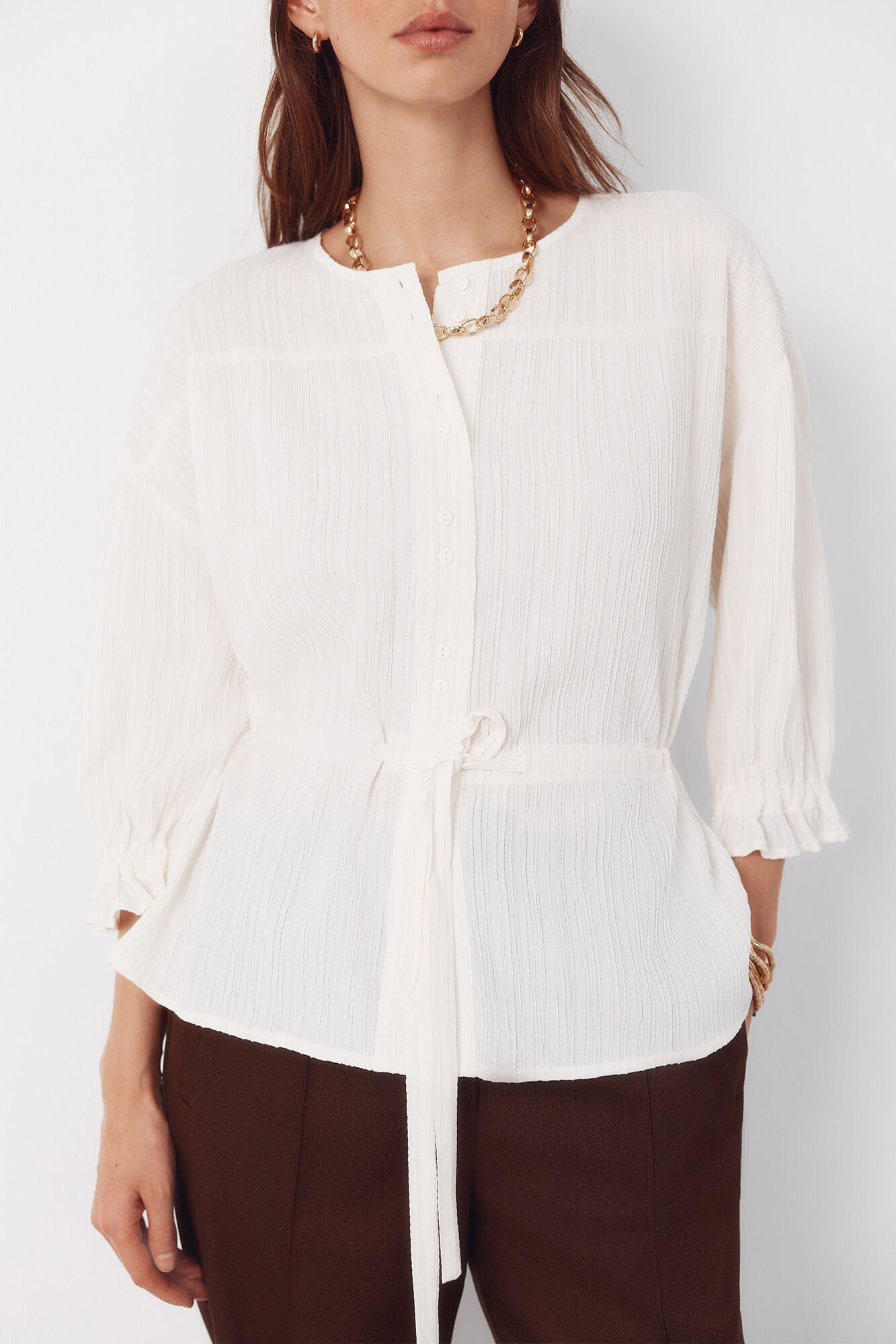 Cortefiel Drawstring blouse Ivory