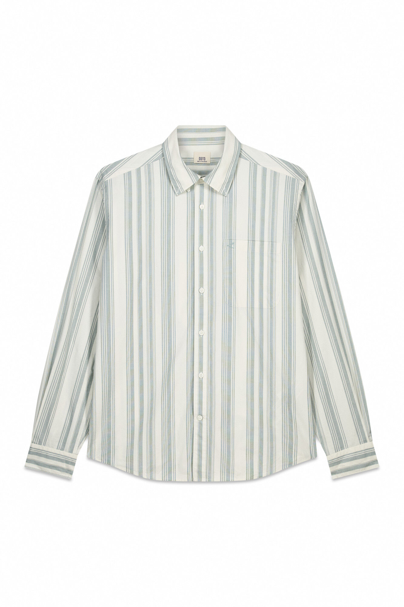 OOTO Camisa &agrave;s riscas manga comprida em popelina Verde