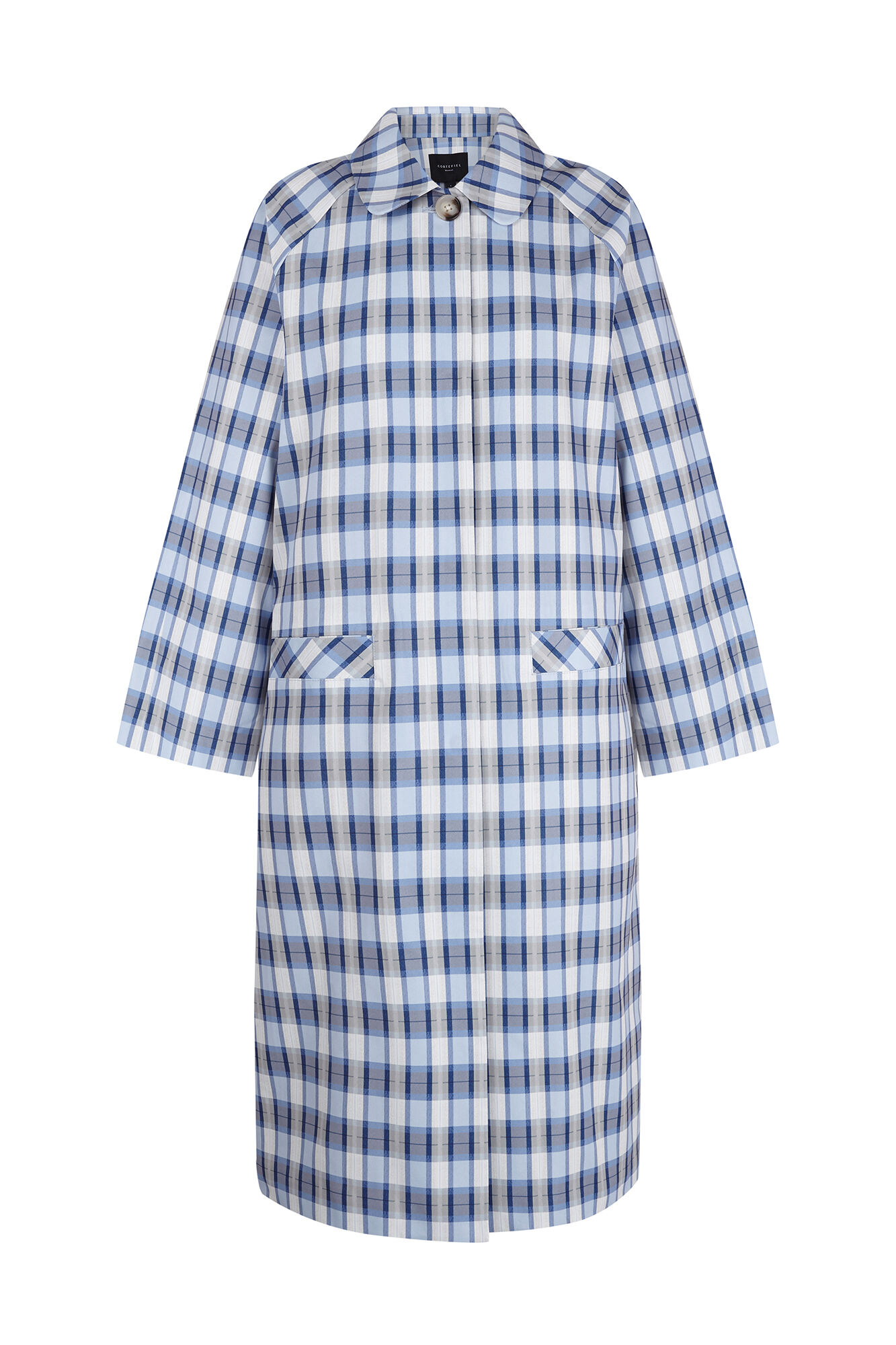 Cortefiel Long plaid trench coat Printed blue