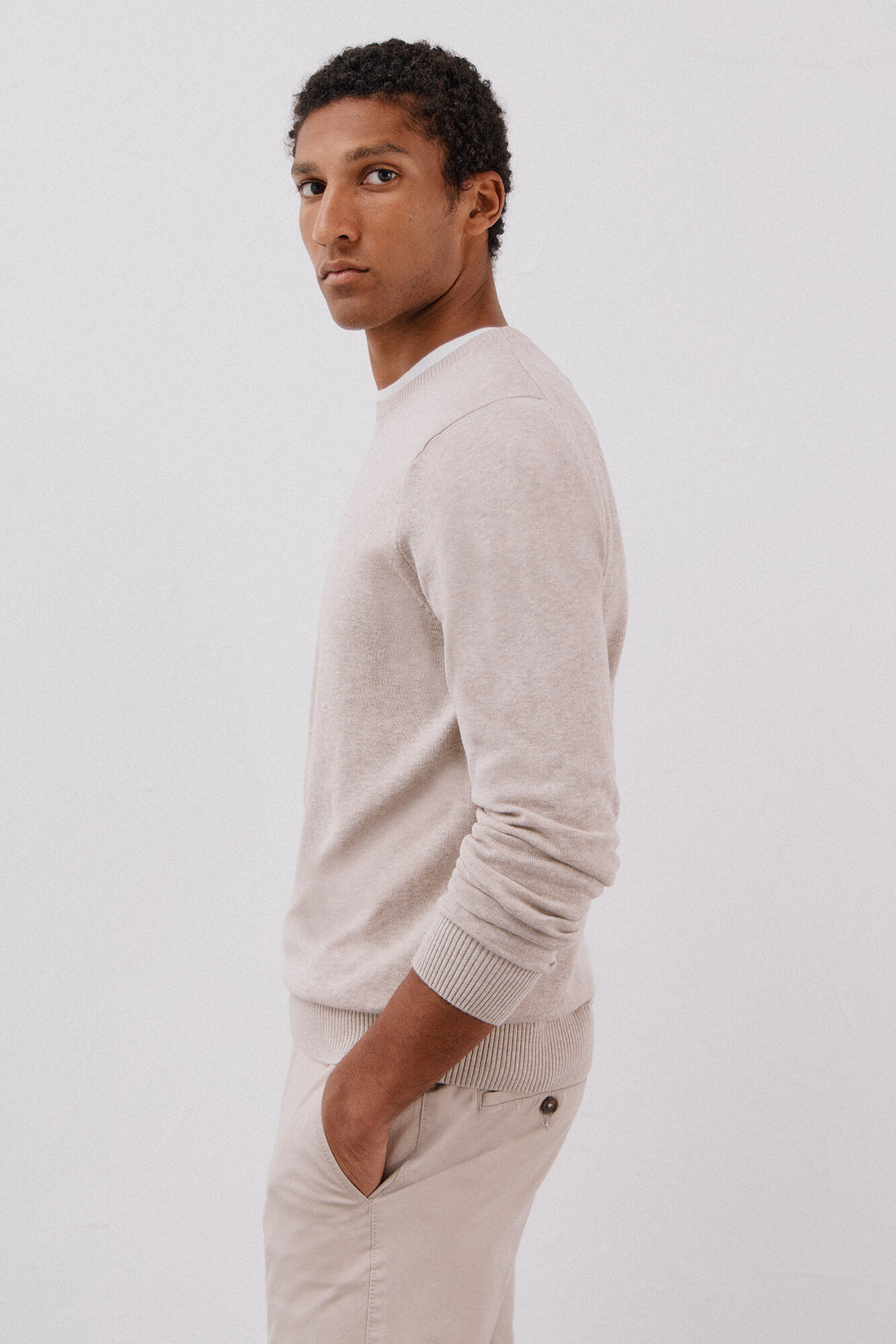 Cortefiel Fine knit cotton round neck jersey-knit 