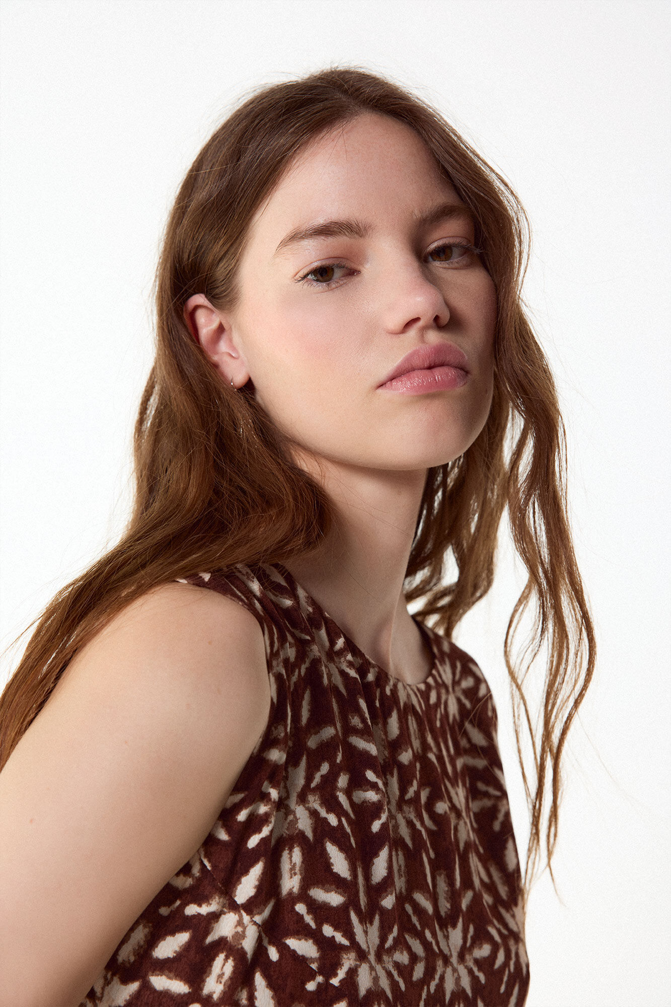 Slowlove Vestido estampado com franzido Castanho