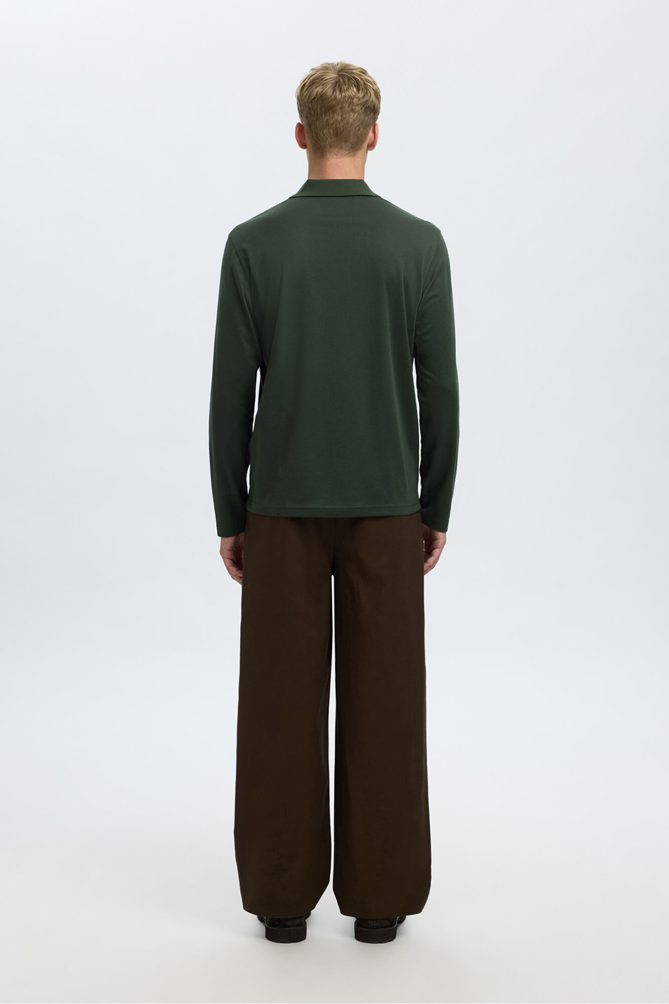 Selected Polo de algod&atilde;o org&acirc;nico de manga comprida  Verde