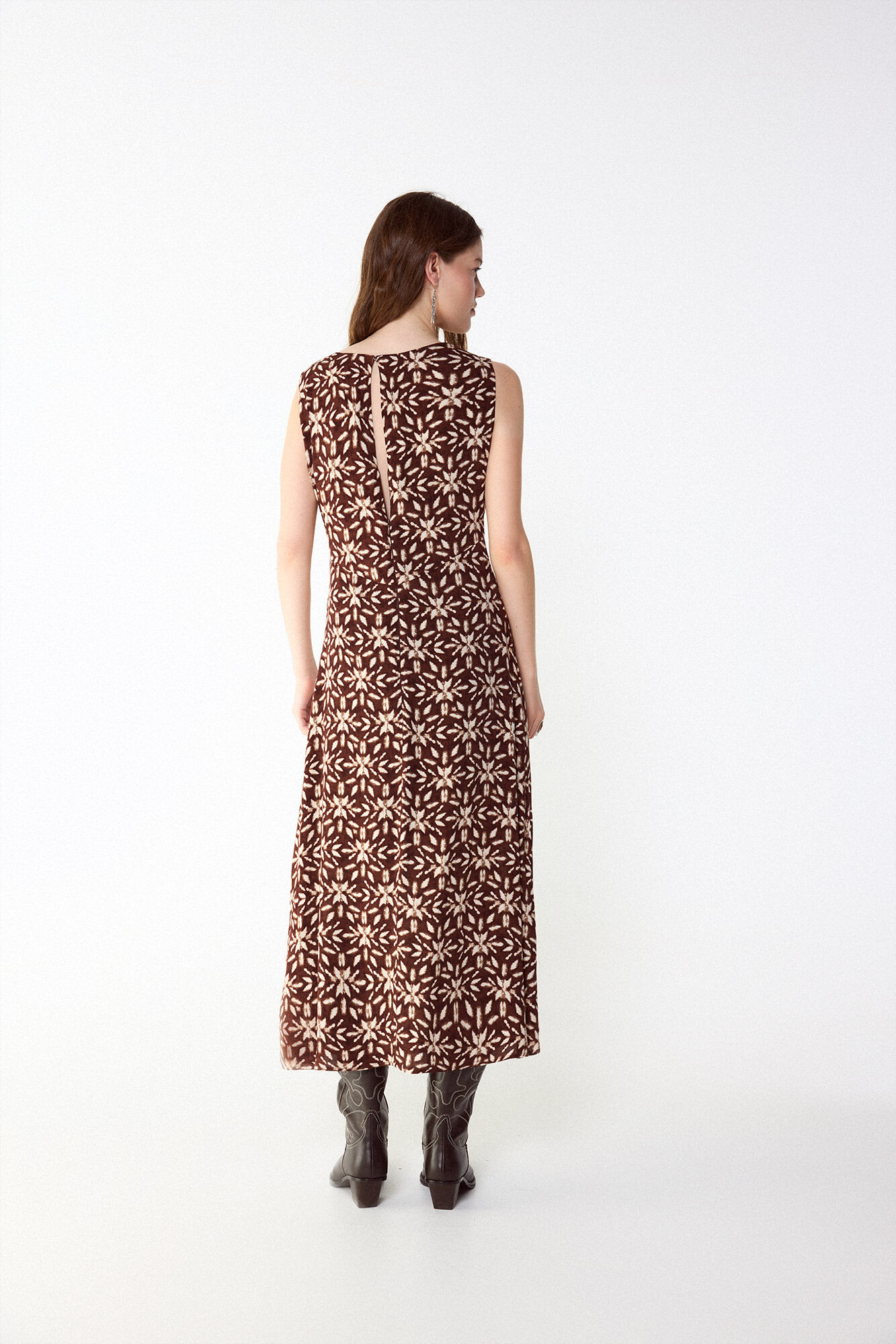 Slowlove Vestido estampado com franzido Castanho