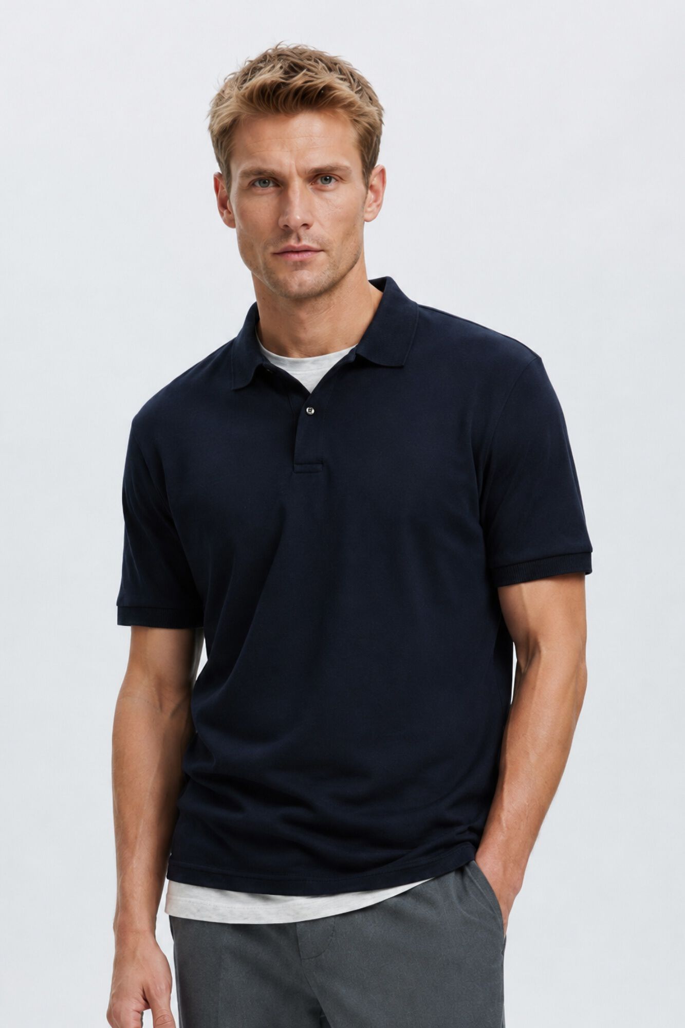 Selected Polo b&aacute;sico em piqu&eacute; Azul