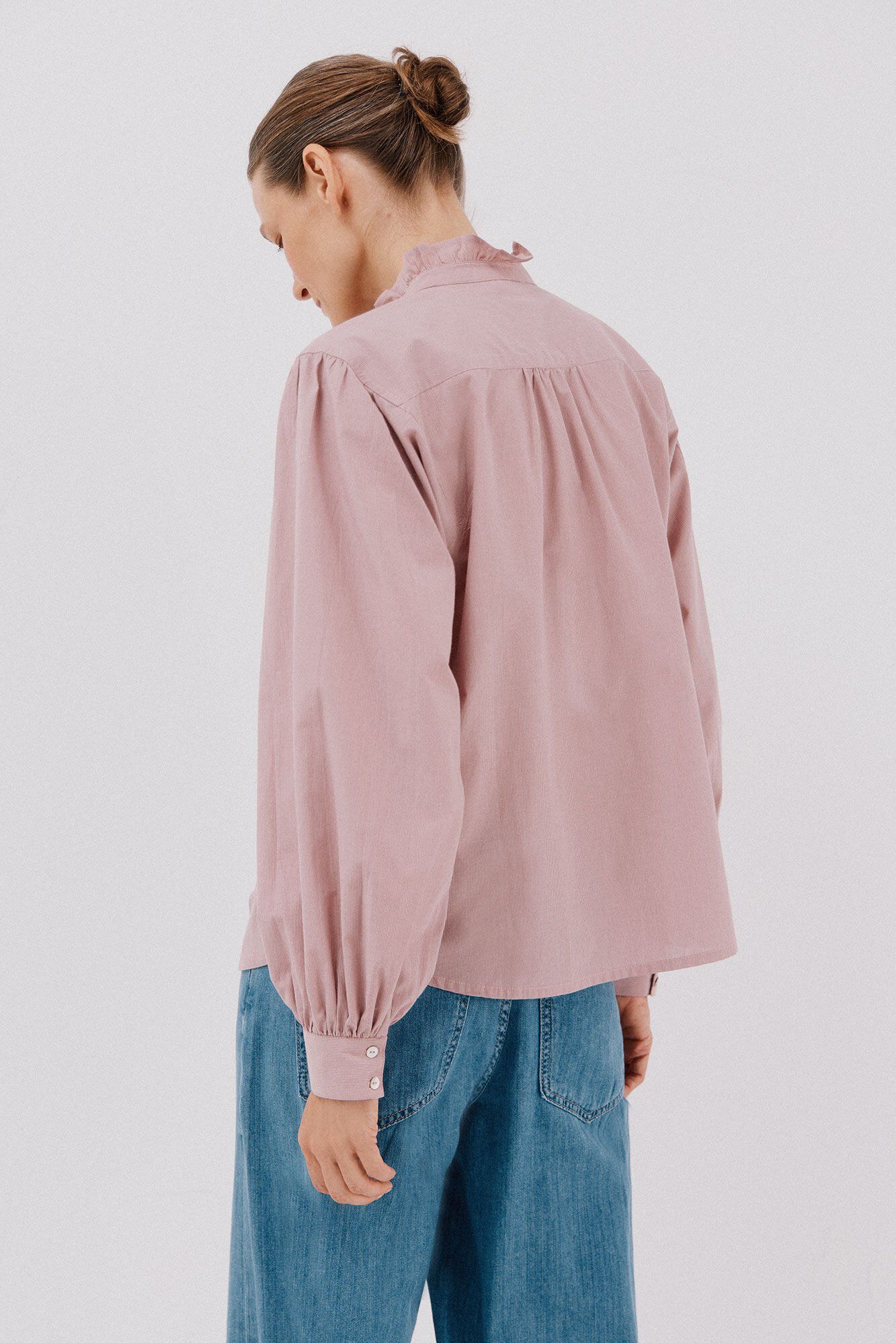 Cortefiel Blusa rayas cuello volantes Rosa