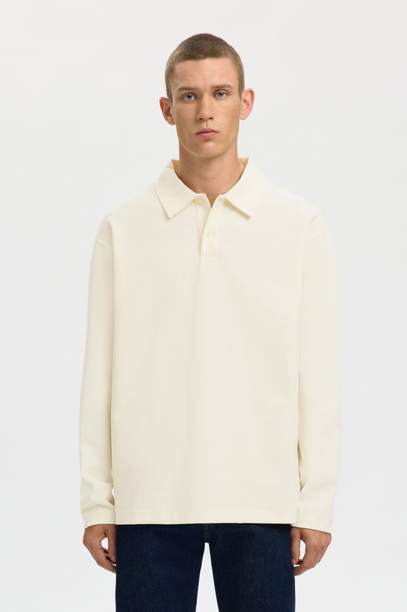 Selected Polo manga comprida relax Branco