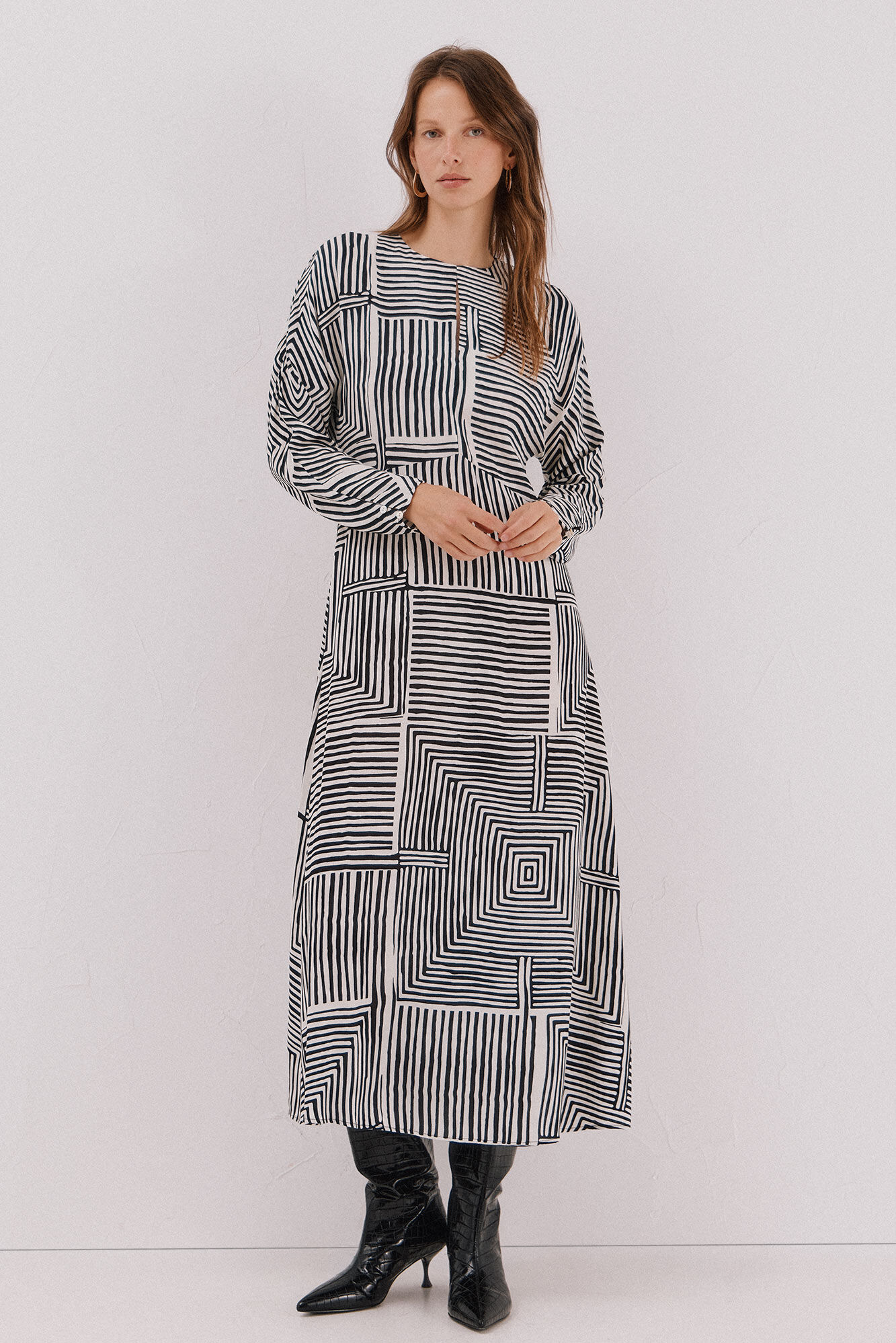 Cortefiel Vestido estampado midi Estampado blanco