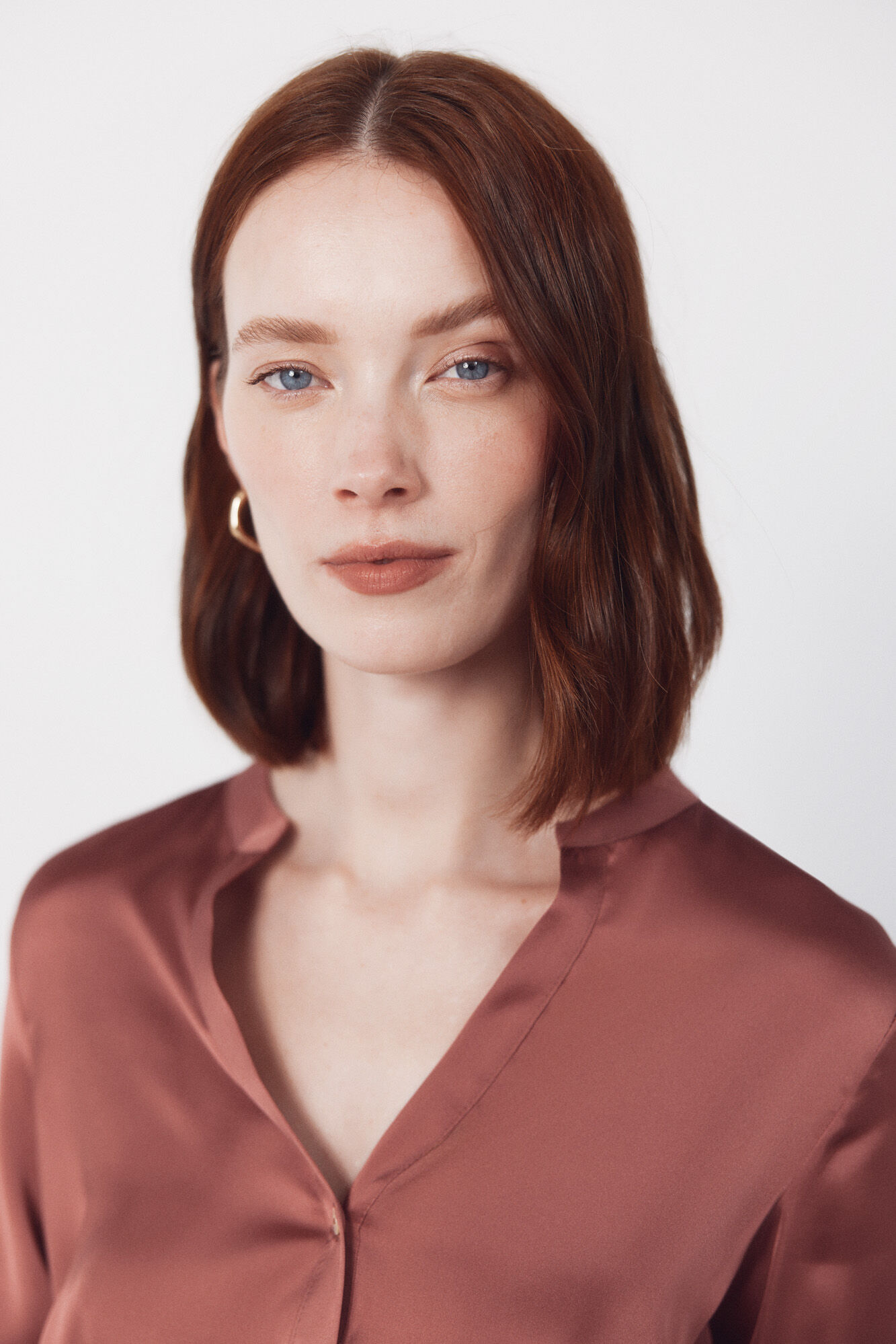 Cortefiel Printed satin mandarin shirt Pink