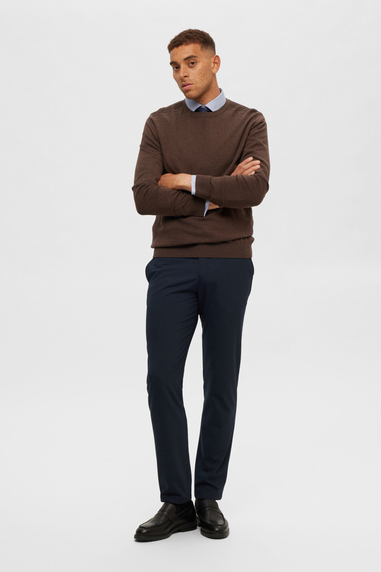 Selected Jersey cuello caja 100% algod&oacute;n Marr&oacute;n