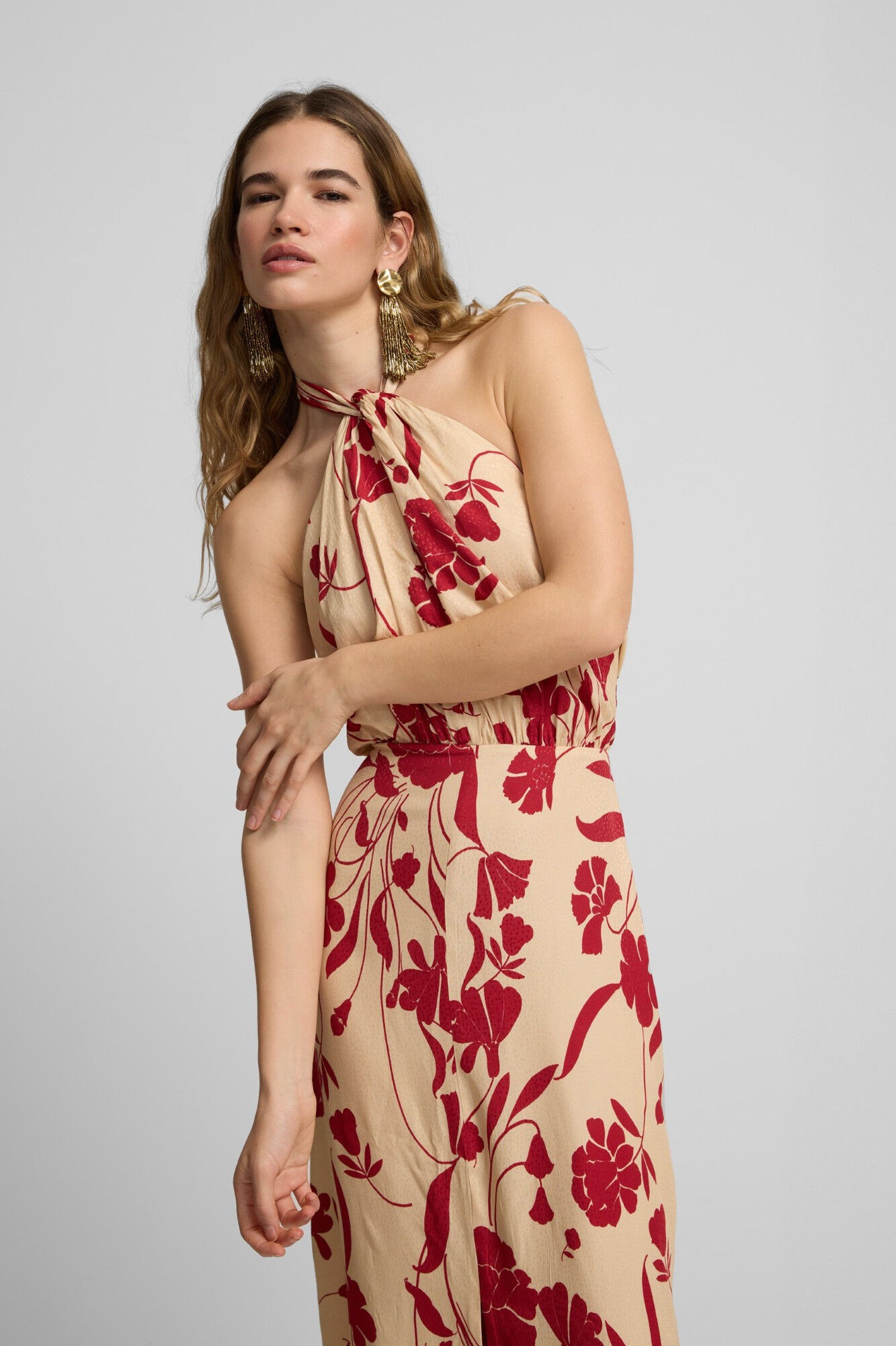 Silbon Vestido gola halter com estampado floral Vermelho