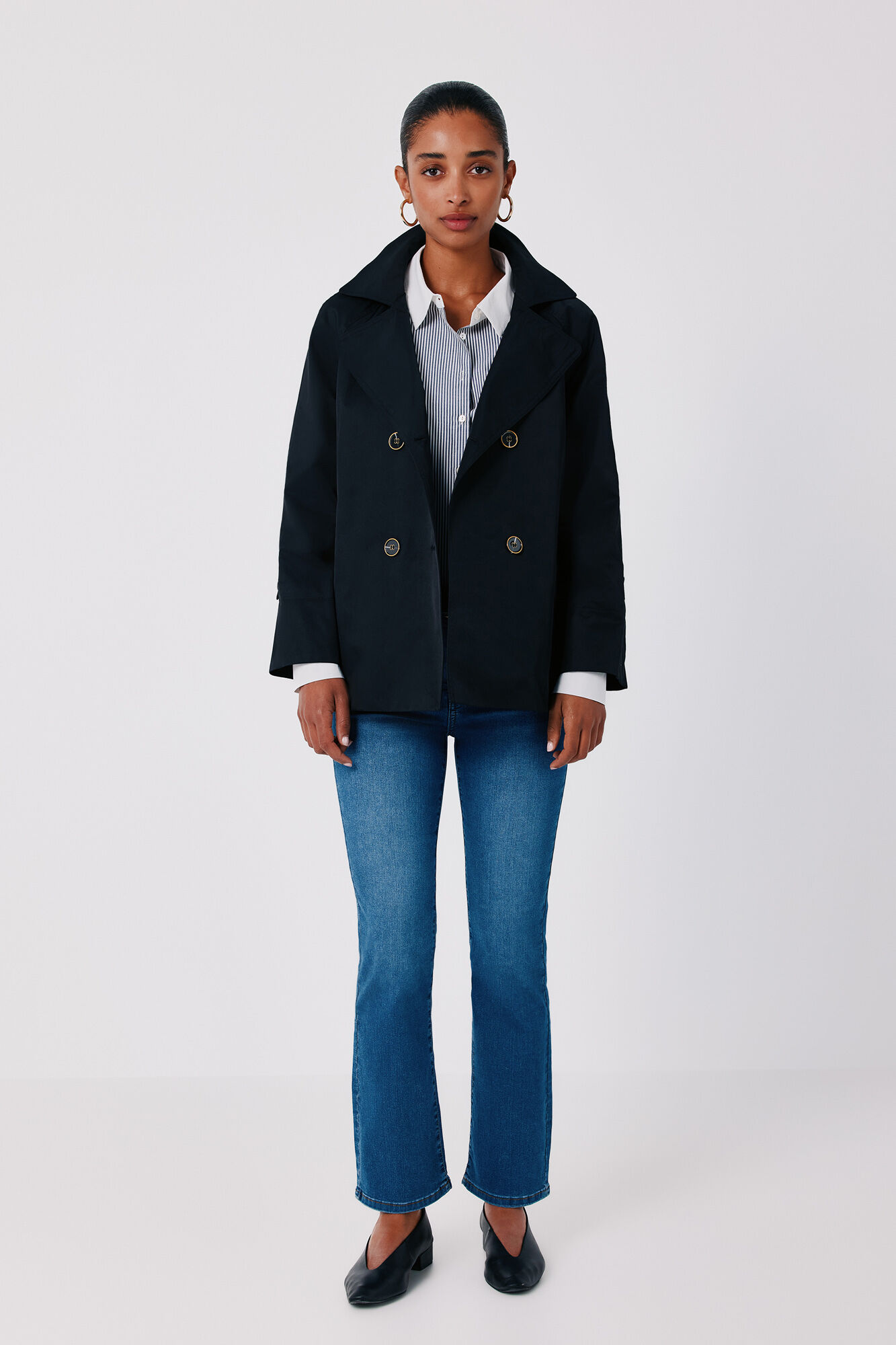 Cortefiel Short flared trench Black