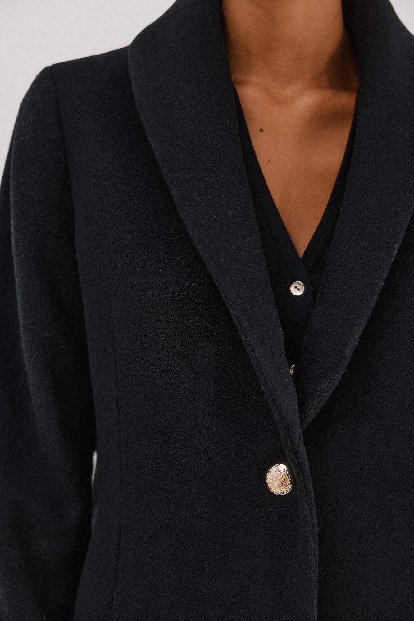 Cortefiel Coat with fur effect detail Black