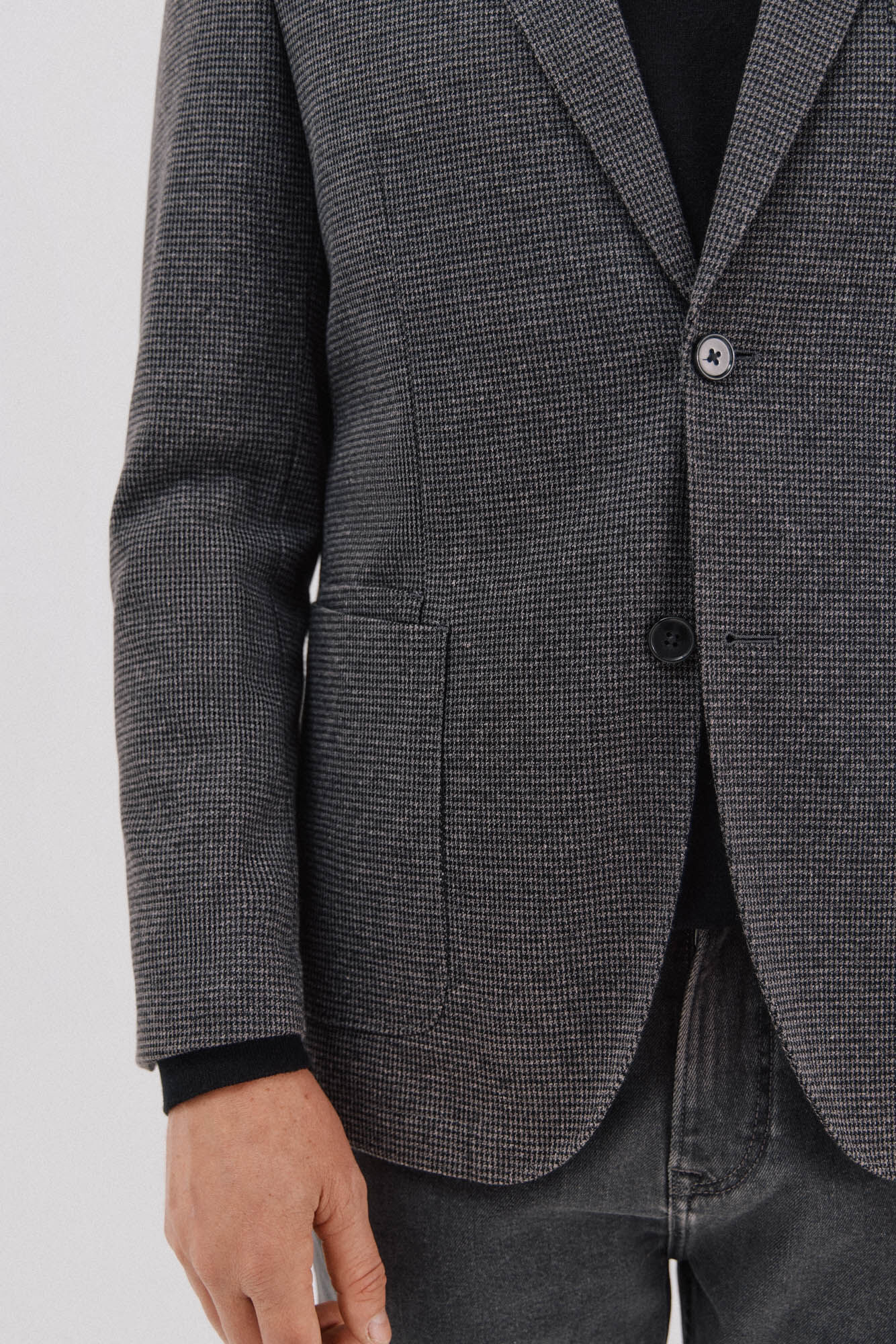 Cortefiel Houndstooth jersey-knit blazer Dark grey