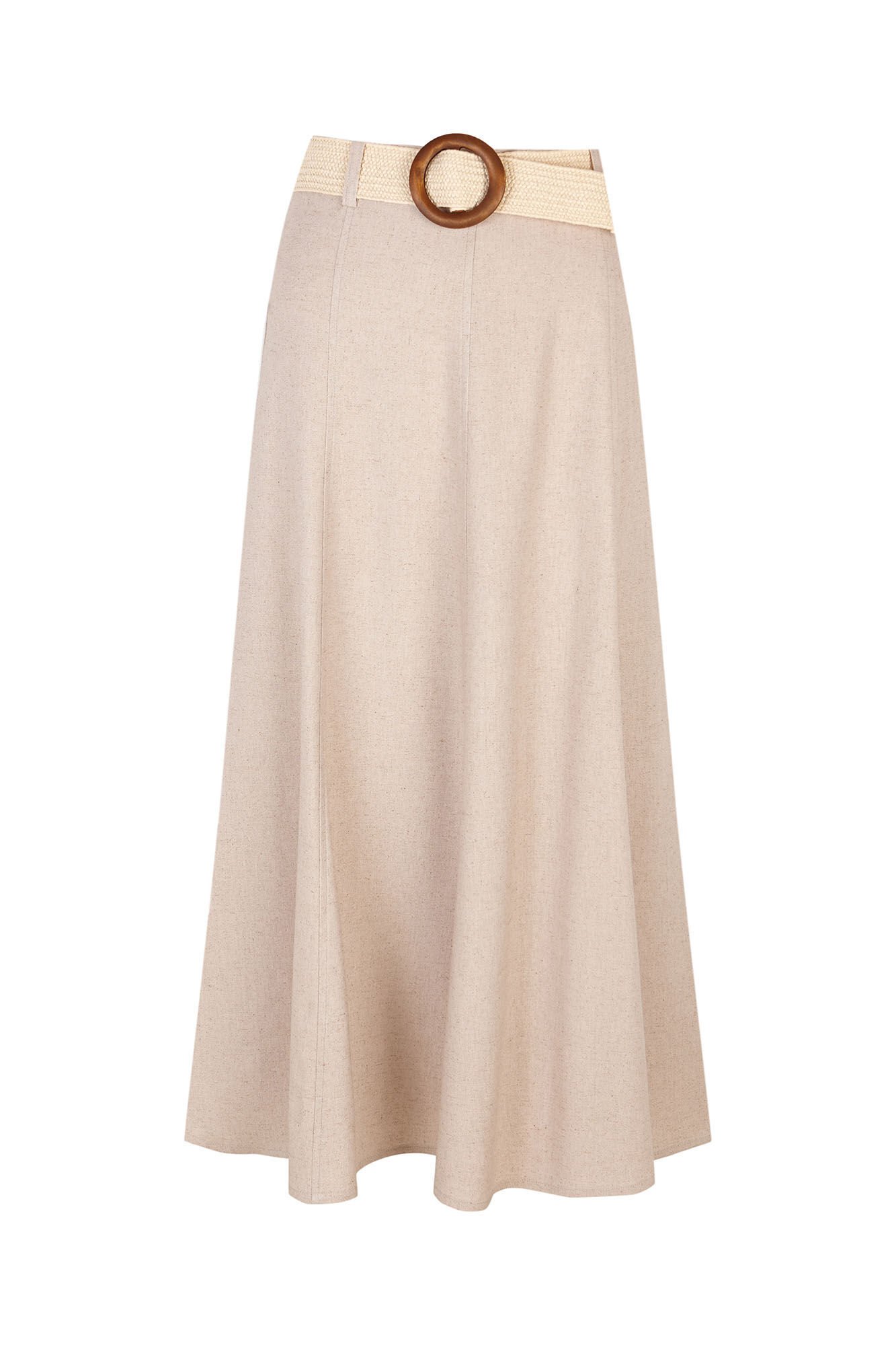 Cortefiel Flared skirt with belt Nude