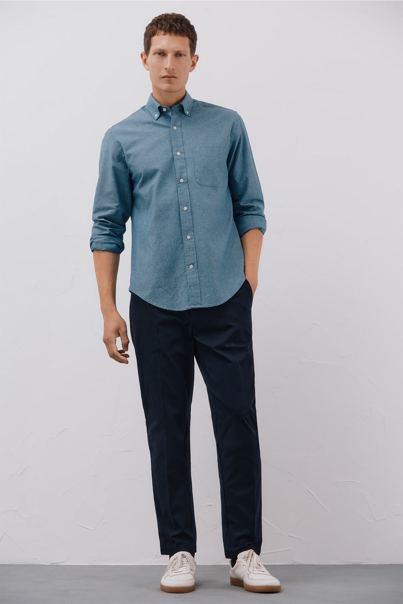 Cortefiel Denim shirt with pocket Blue