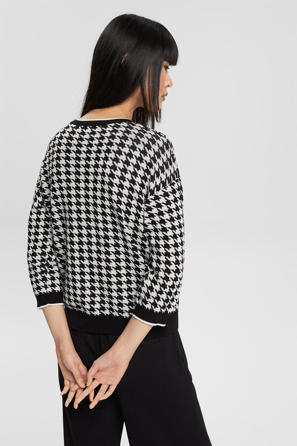 Cortefiel Checked cotton jumper with 3/4 length sleeves Printed white