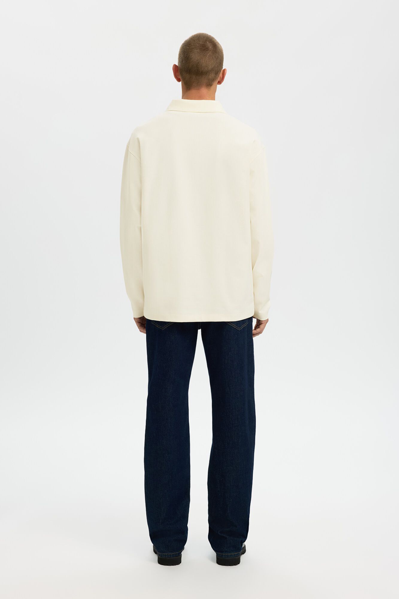 Selected Polo manga comprida relax Branco