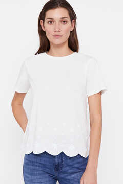 Cortefiel Camiseta bajo bordado Blanco