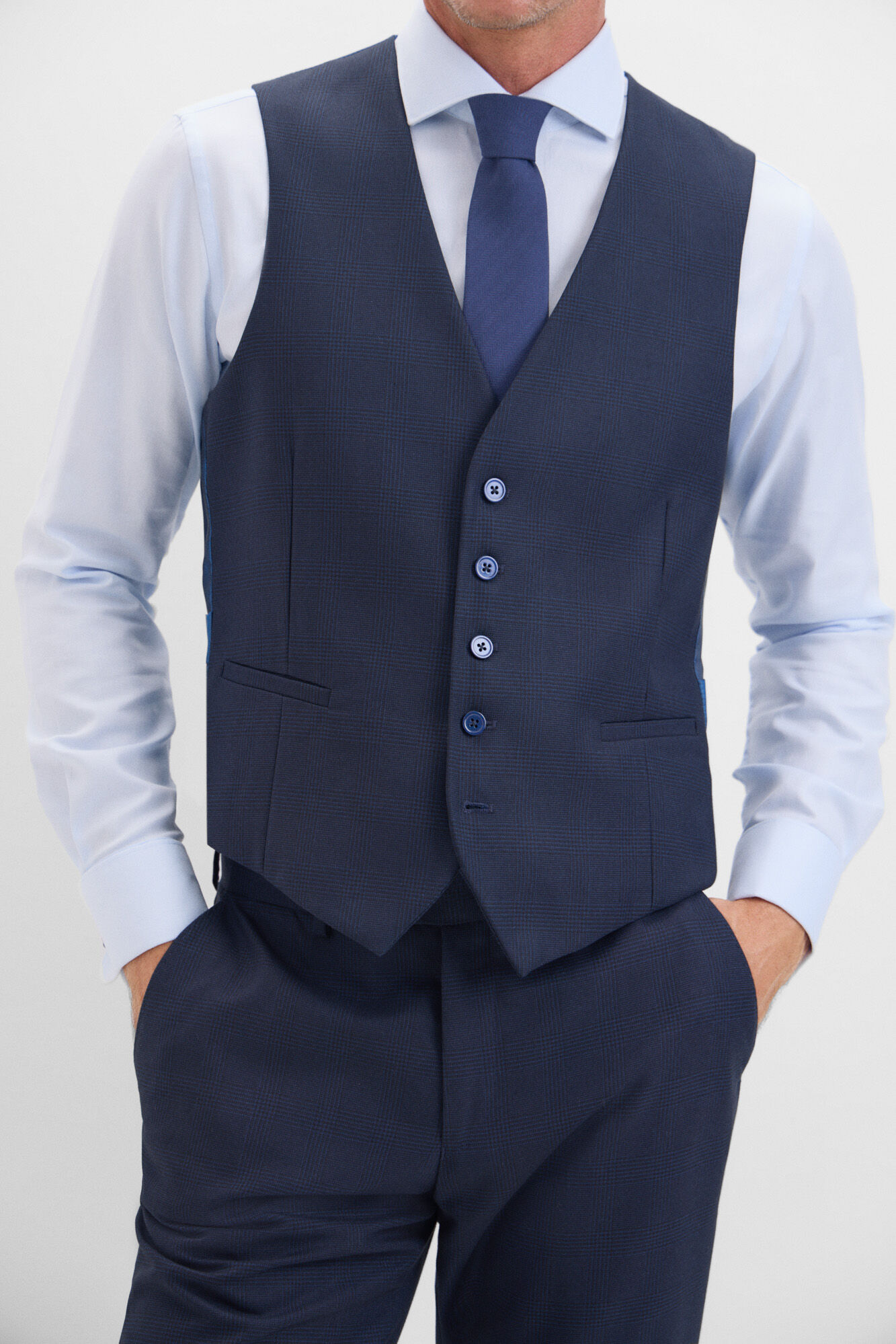 Cortefiel Checked waistcoat Navy