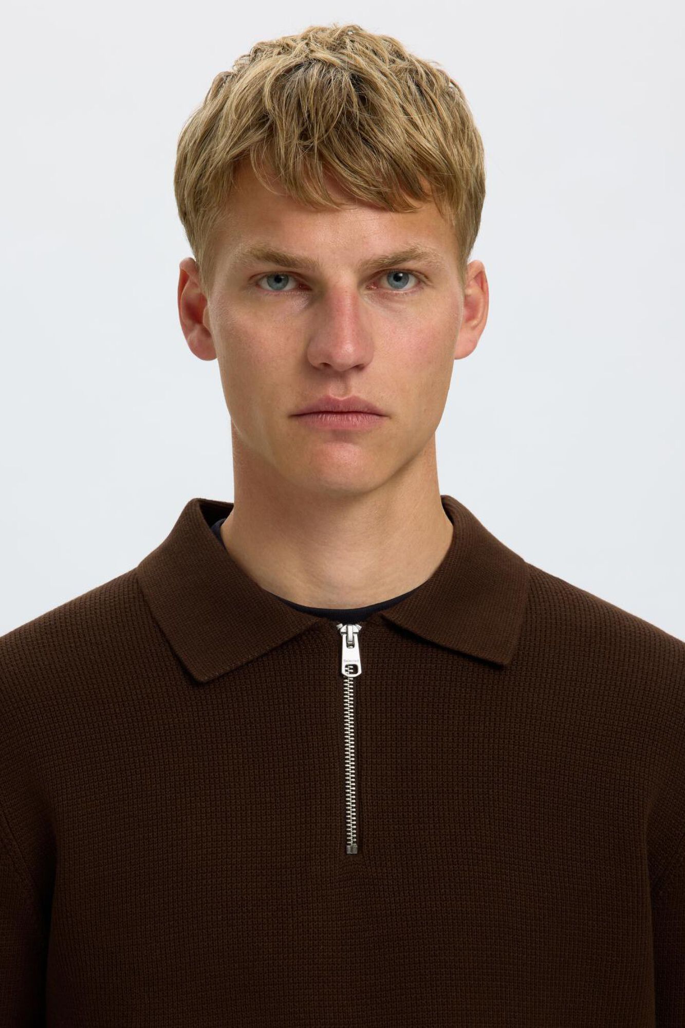Selected Polo de malha de algod&atilde;o Castanho