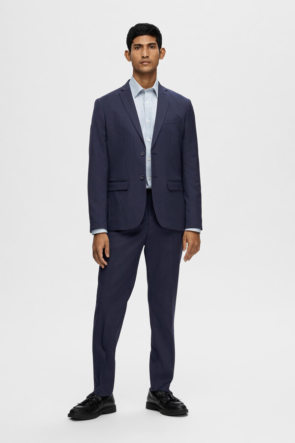 Cortefiel Slim fit suit jacket made from recycled materials Navy
