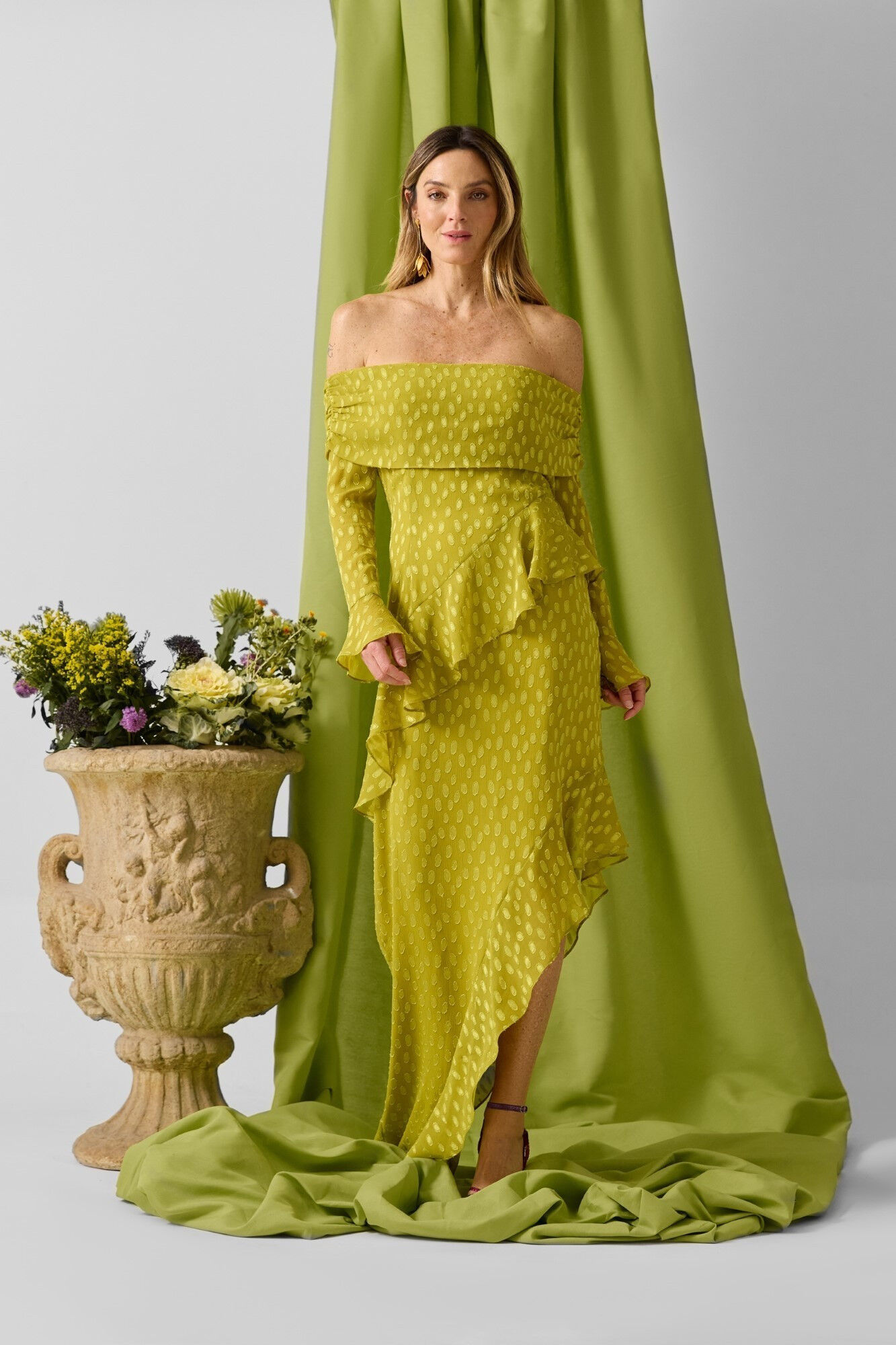 Silbon Vestido de festa com jacquard de bolinhas Verde