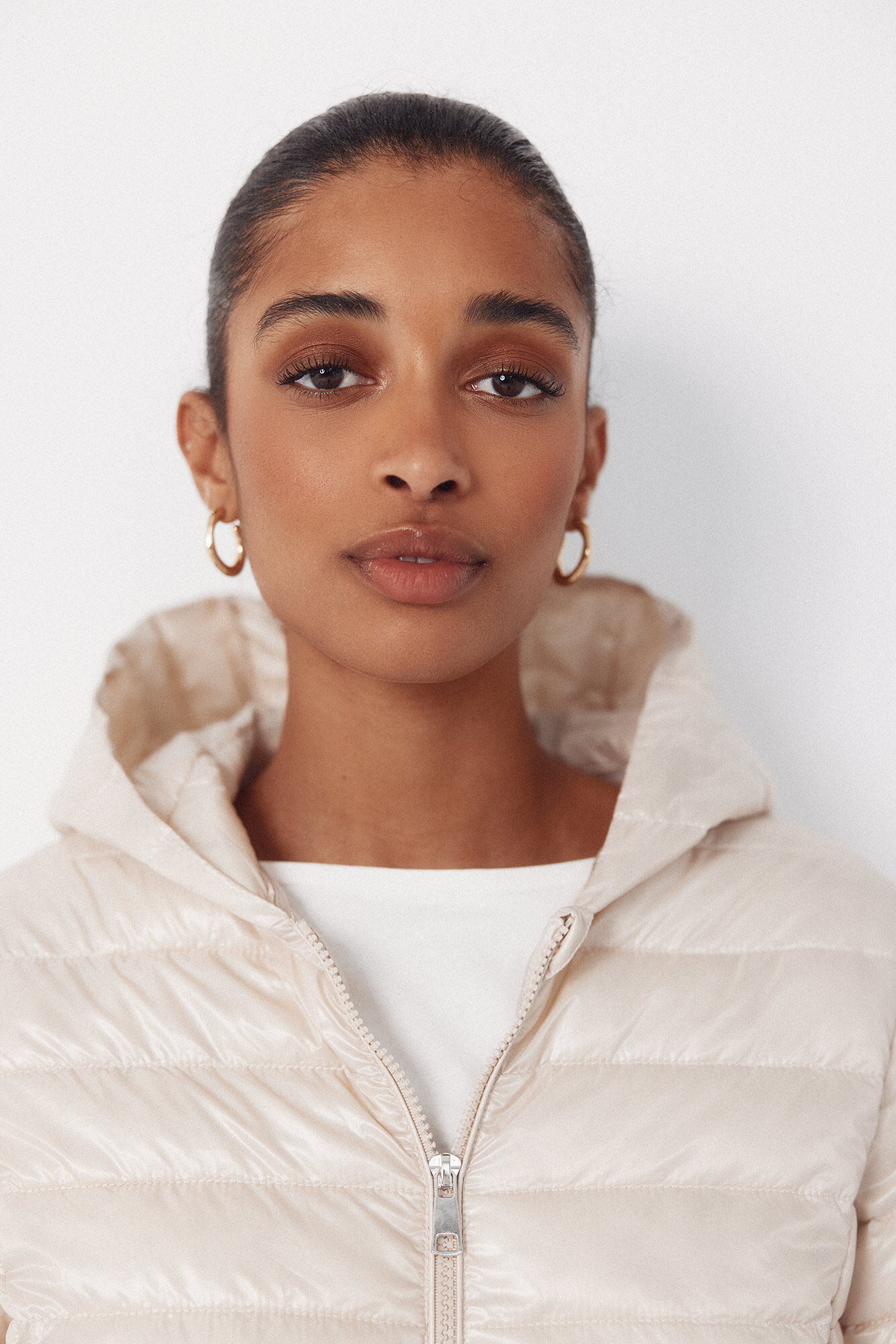 Cortefiel Long quilted coat Ivory