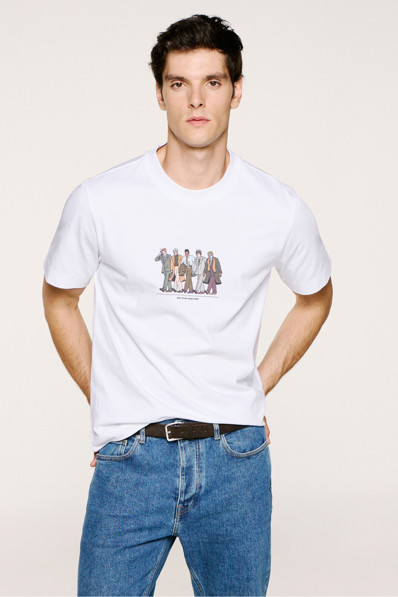 Selected T-shirt manga com estampa 100% algod&atilde;o org&acirc;nico  Branco