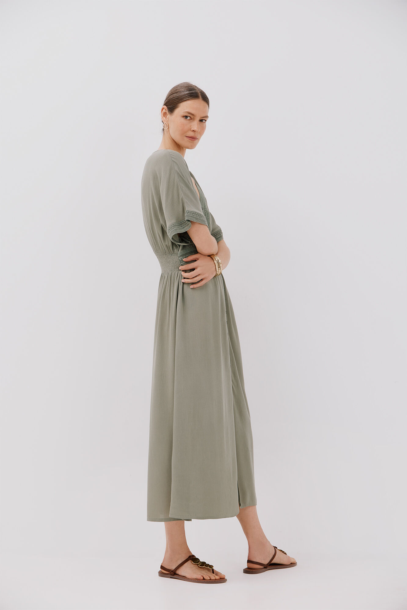 Cortefiel Long lace dress Kaki