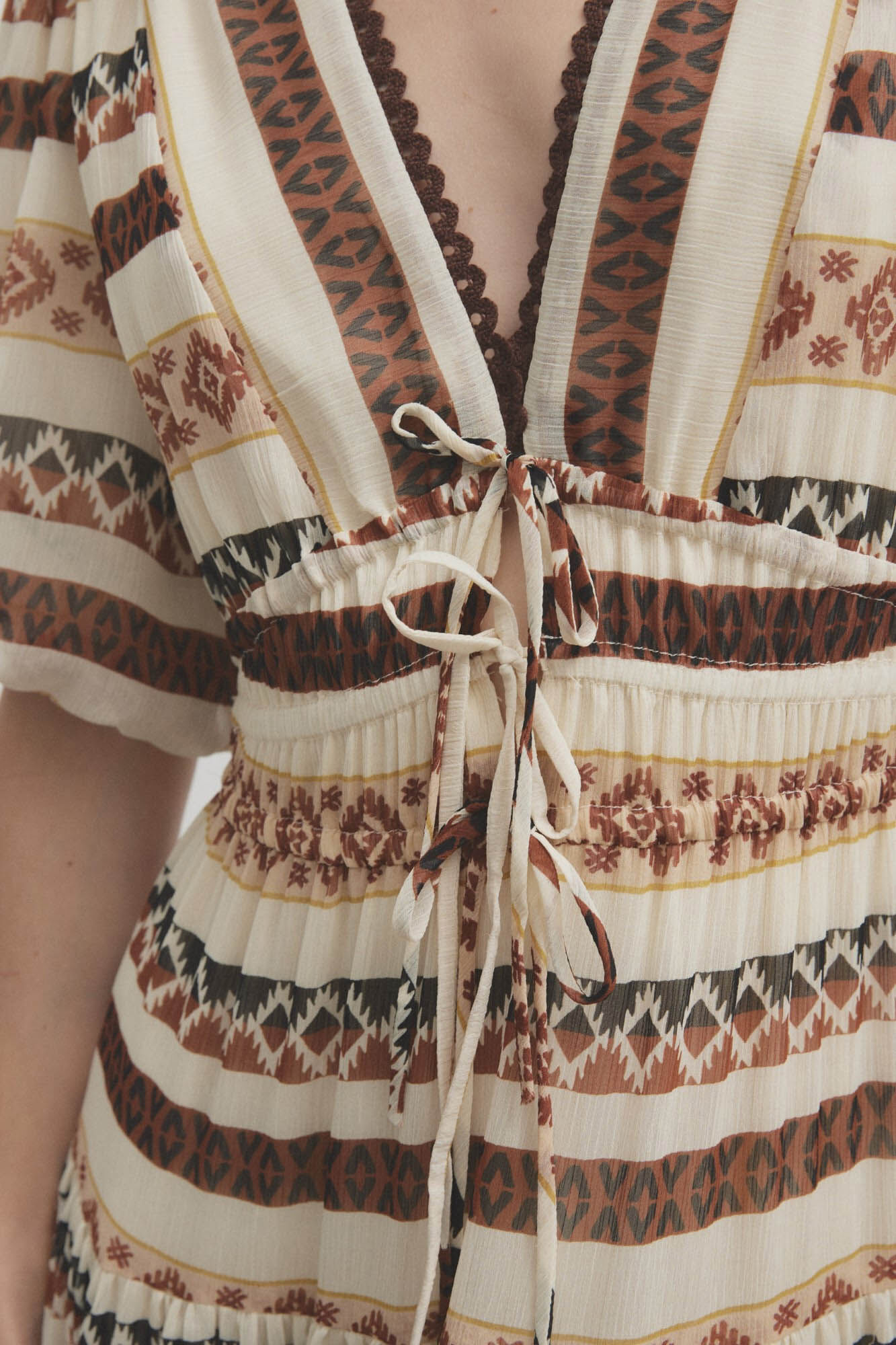 Silbon Vestido comprido com estampado &eacute;tnico  Tostado