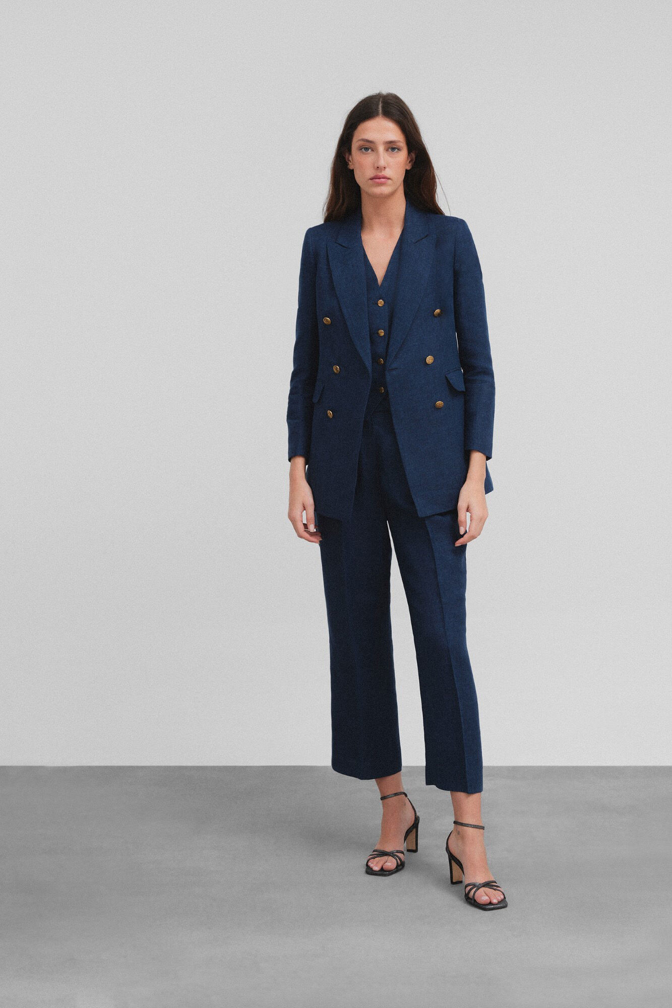 Silbon Women's double-breasted linen blazer Navy