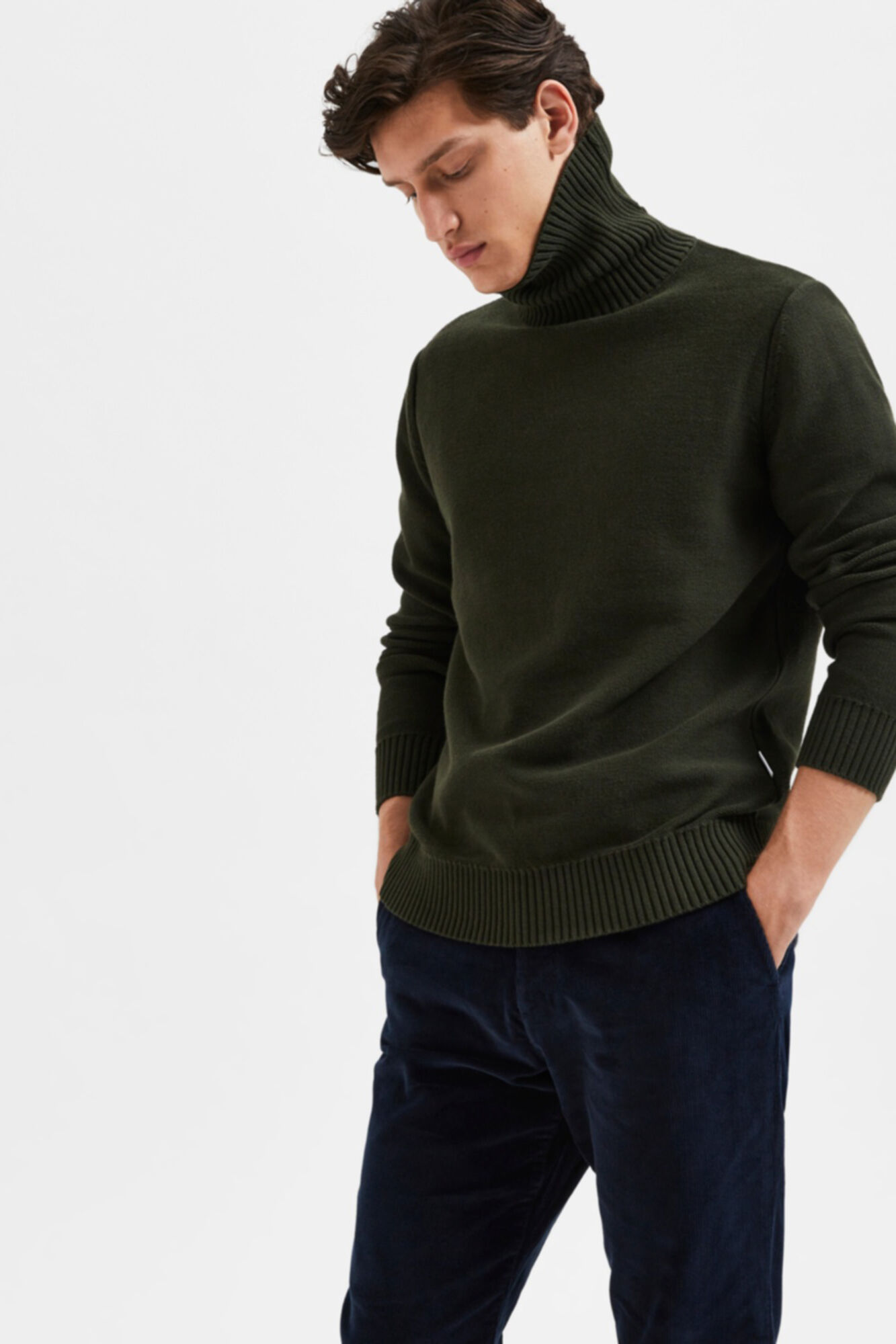 Selected Jersey cuello vuelto de algod&oacute;n Verde