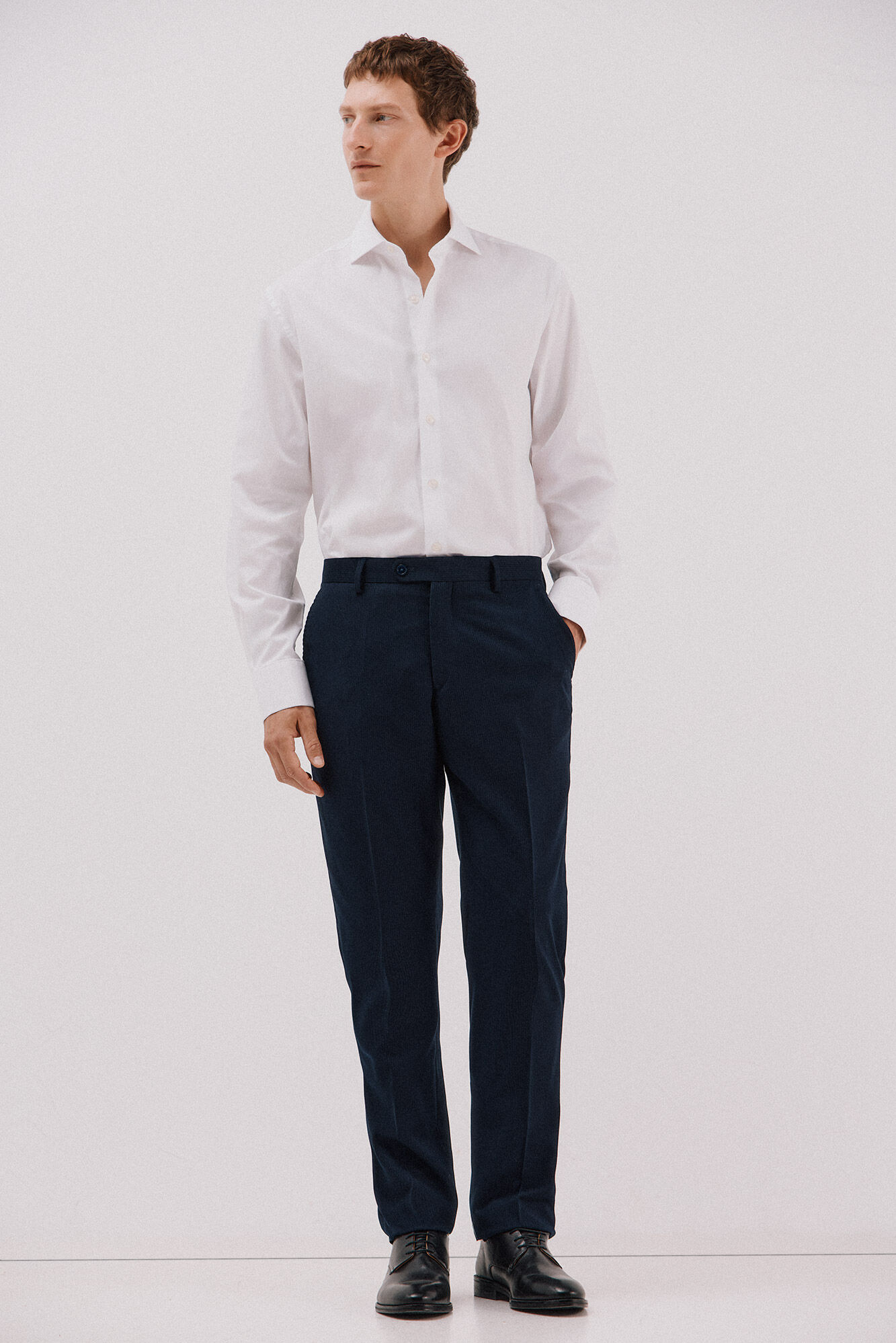 Cortefiel Plain easy-iron shirt with cufflinks White