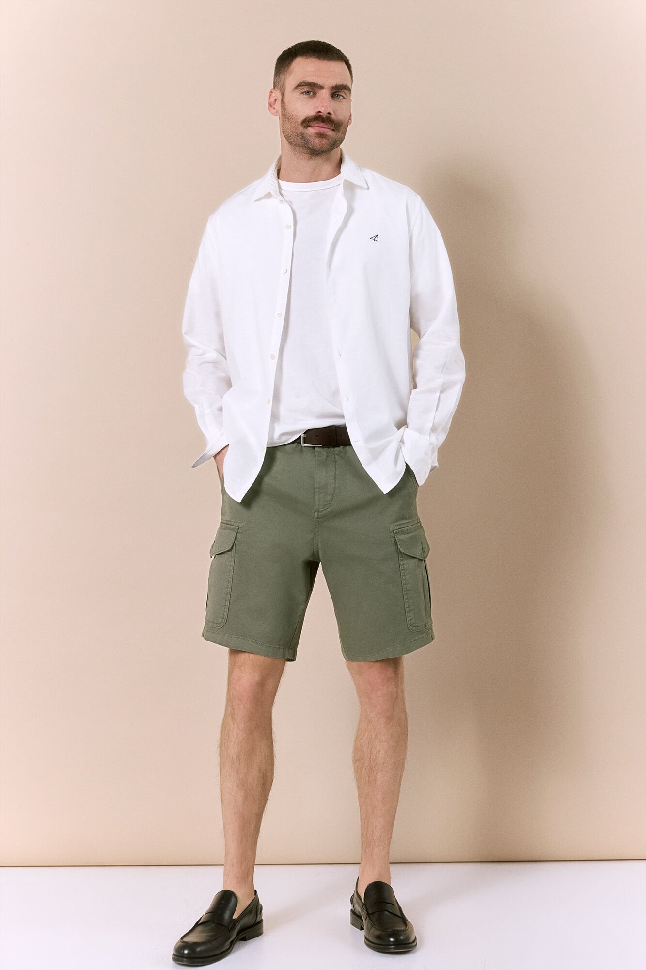 OOTO Camisa manga comprida em algod&atilde;o e linho