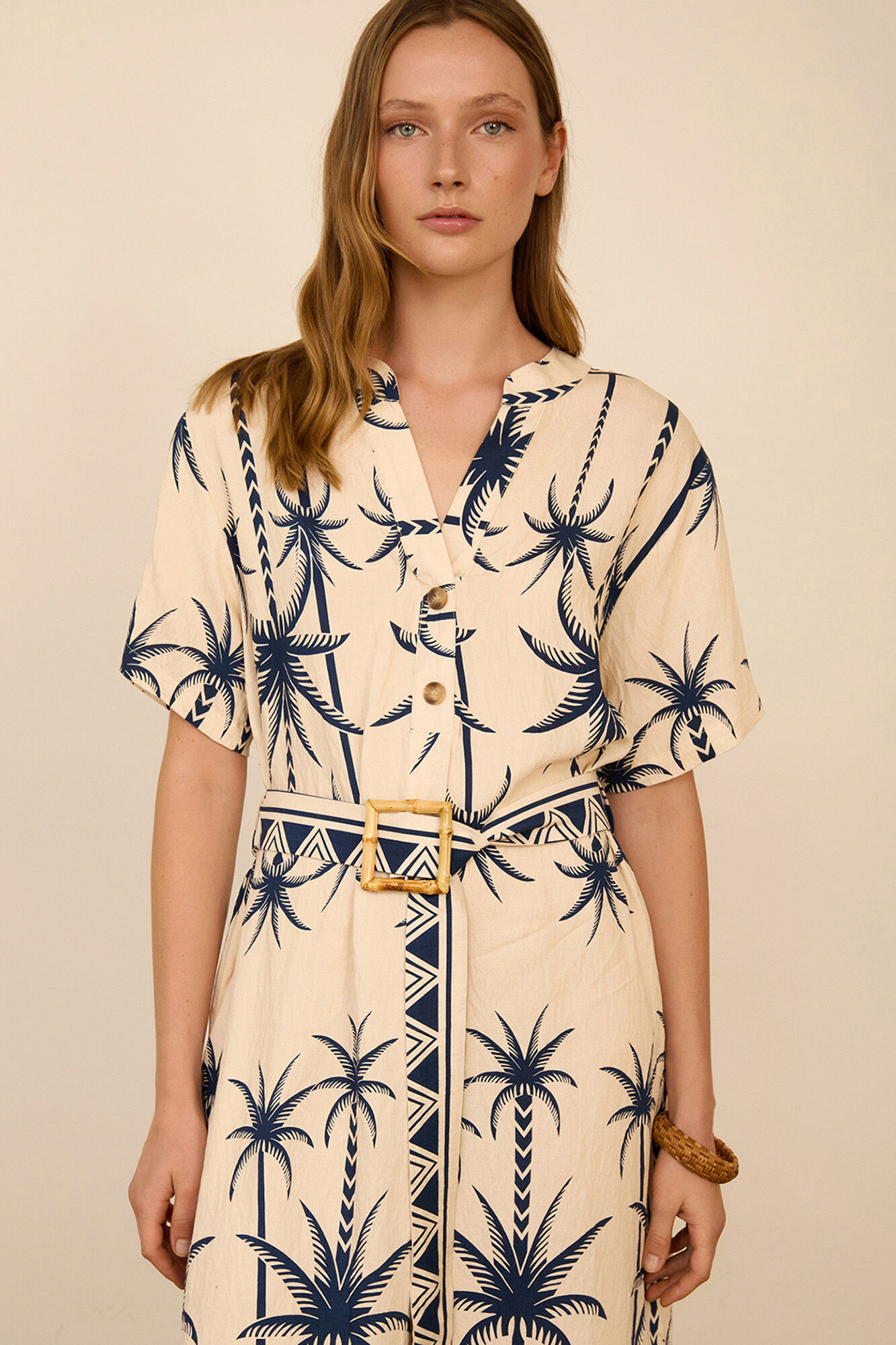 Meisie Vestido midi estampado de palmeiras Impress&atilde;o