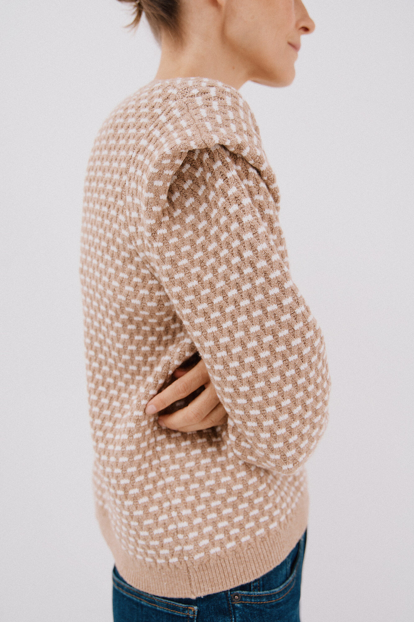 Cortefiel Jersey with marked shoulders Beige