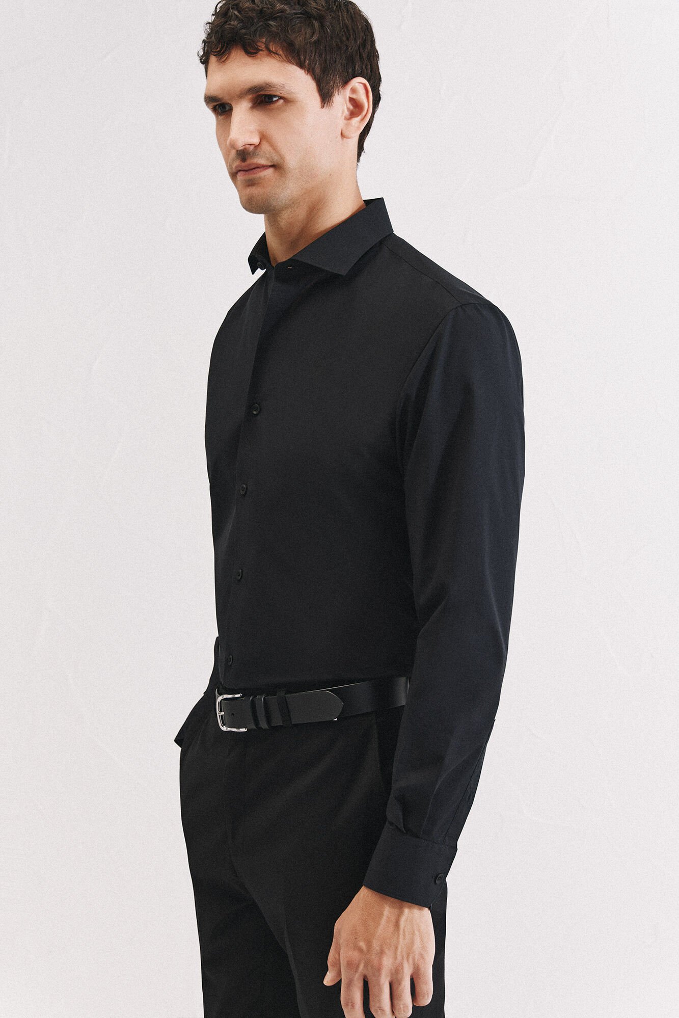 Cortefiel Slim fit easy-iron ottoman dress shirt Black